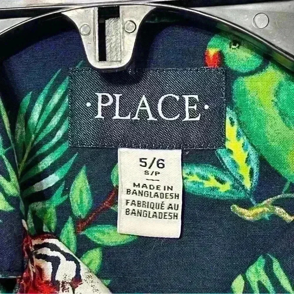 Children Place Jungle Animal Safari Print Cotton Button Front Shirt Size 5/6 S/P